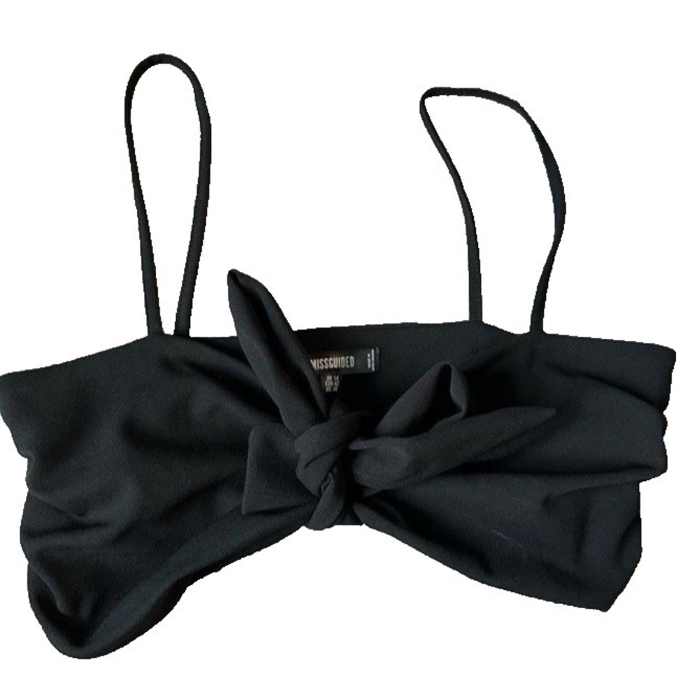 Missguided Black Cami Crop Top with Tie Front Detail - Size 10